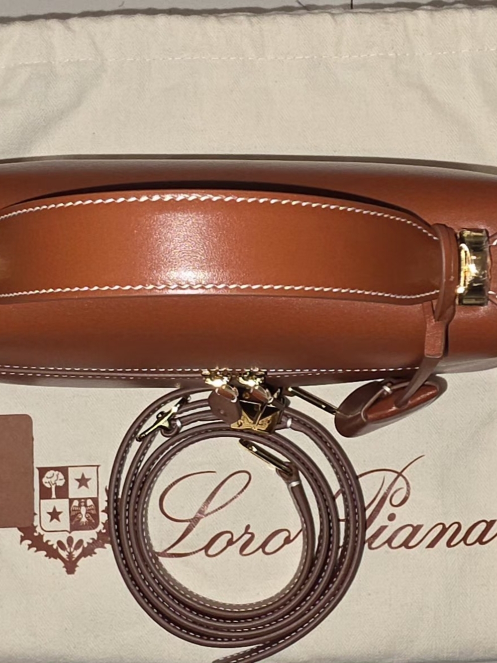 Loro Piana Chestnut Saddle Leather Top-Handle Satchel with Gold Hardware - Picture 11 of 13